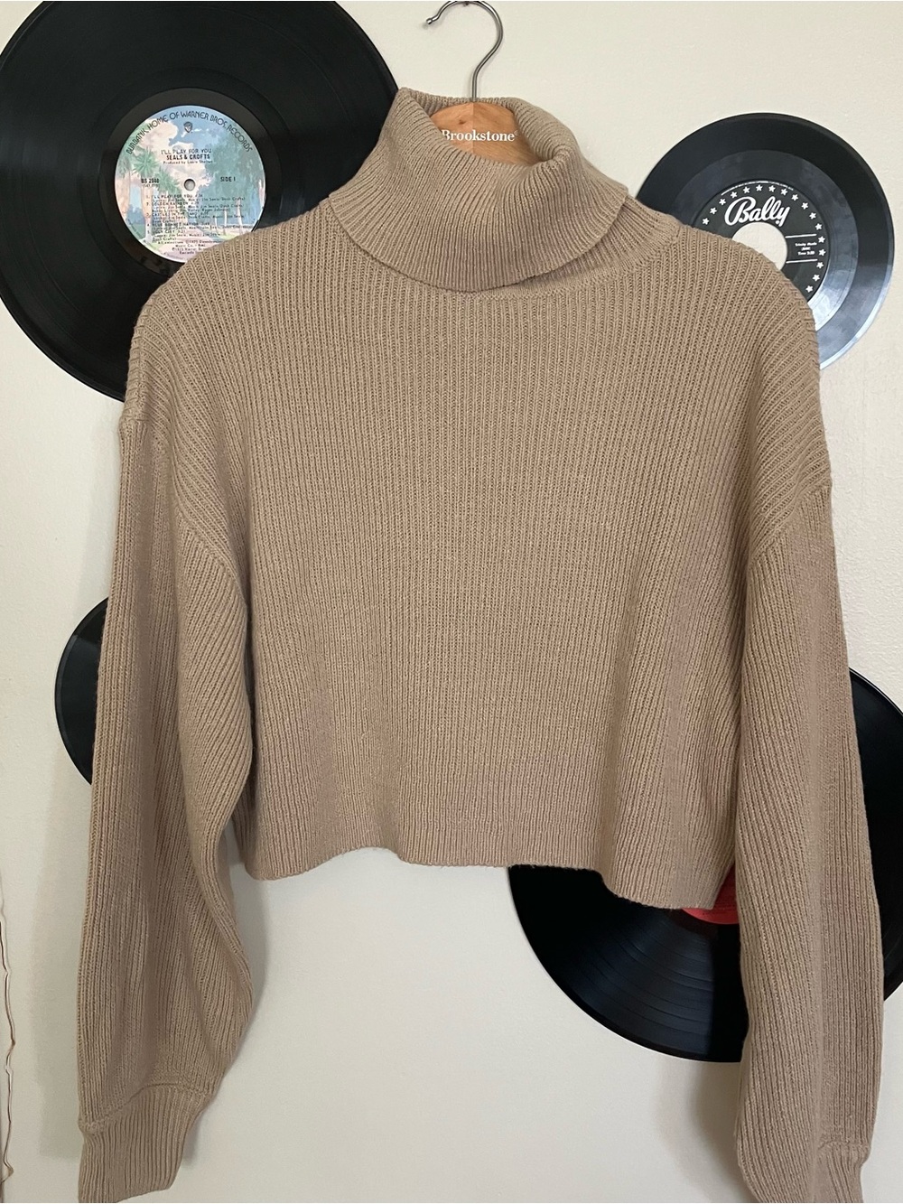 Divided Taupe Cropped Turtleneck Sweater